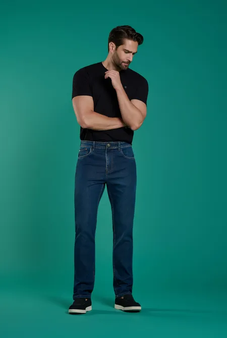 Calça Jeans Regular Fit Azul Nevoeiro