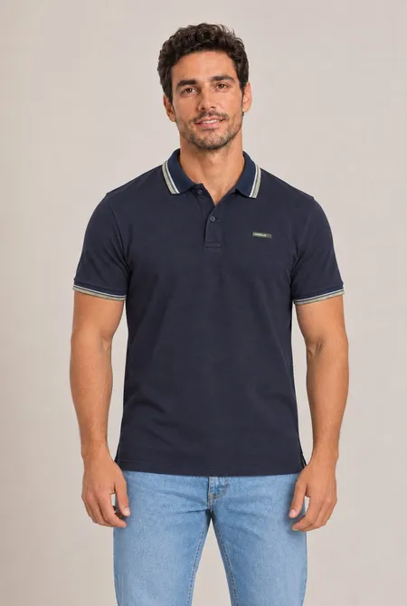 Polo Confort Manga Curta Slim Dark-Blue