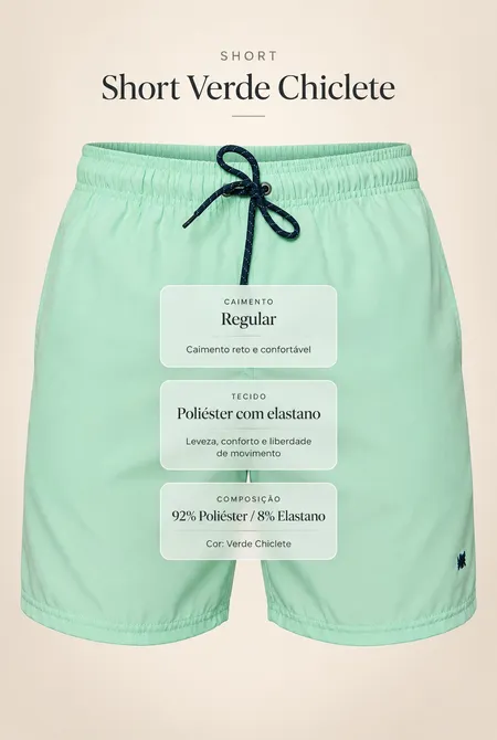 Short Praia Poliéster Verde Chiclete Short Praia Poliéster Verde Chiclete