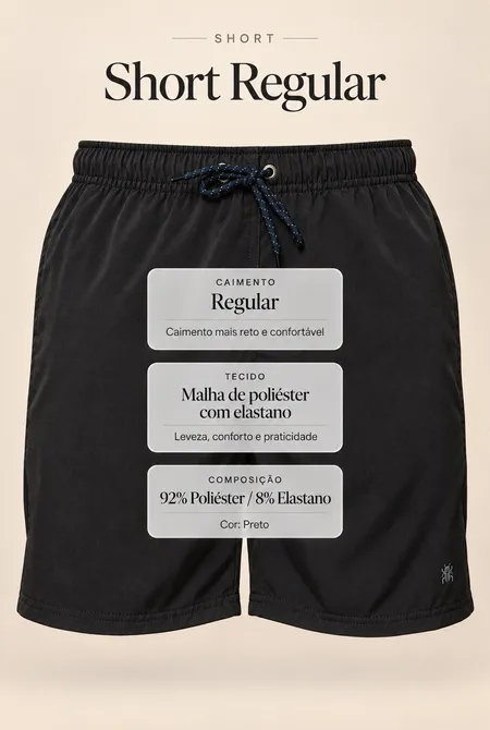 Short Praia Poliéster Preto Short Praia Poliéster Preto