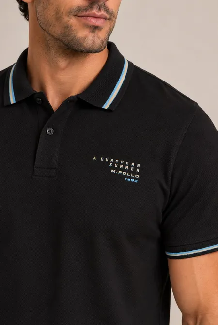 Polo Confort MC Slim Preto Polo Confort MC Slim Preto