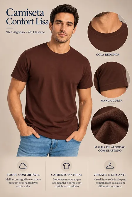Camiseta Lisa Conforto Marrom Camiseta Lisa Conforto Marrom