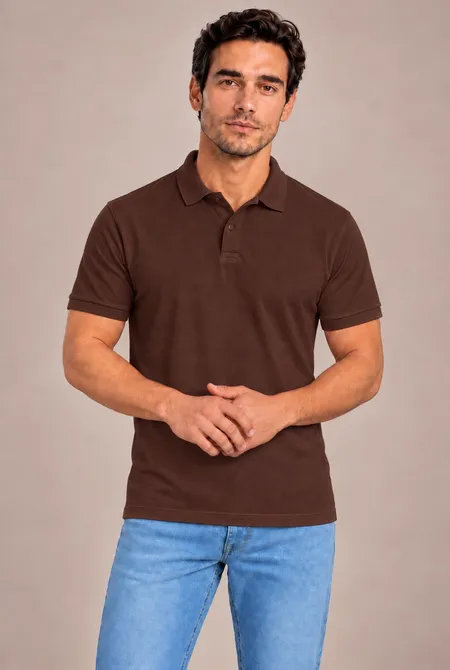 Polo Lisa Regular Marrom
