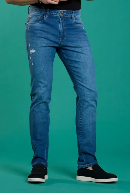 Calça Jeans Slim Puídos