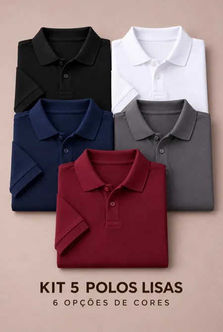 Kit 5 Polos Lisas Regular